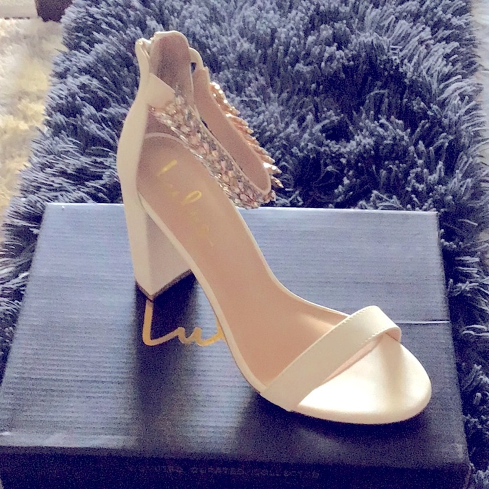 White Rhinestone Strap Heels